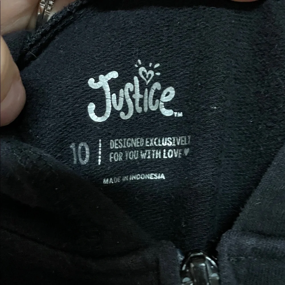 Justice size 10 Black Zip-Up Lightweight Hoodie with Colorful Smiley Face